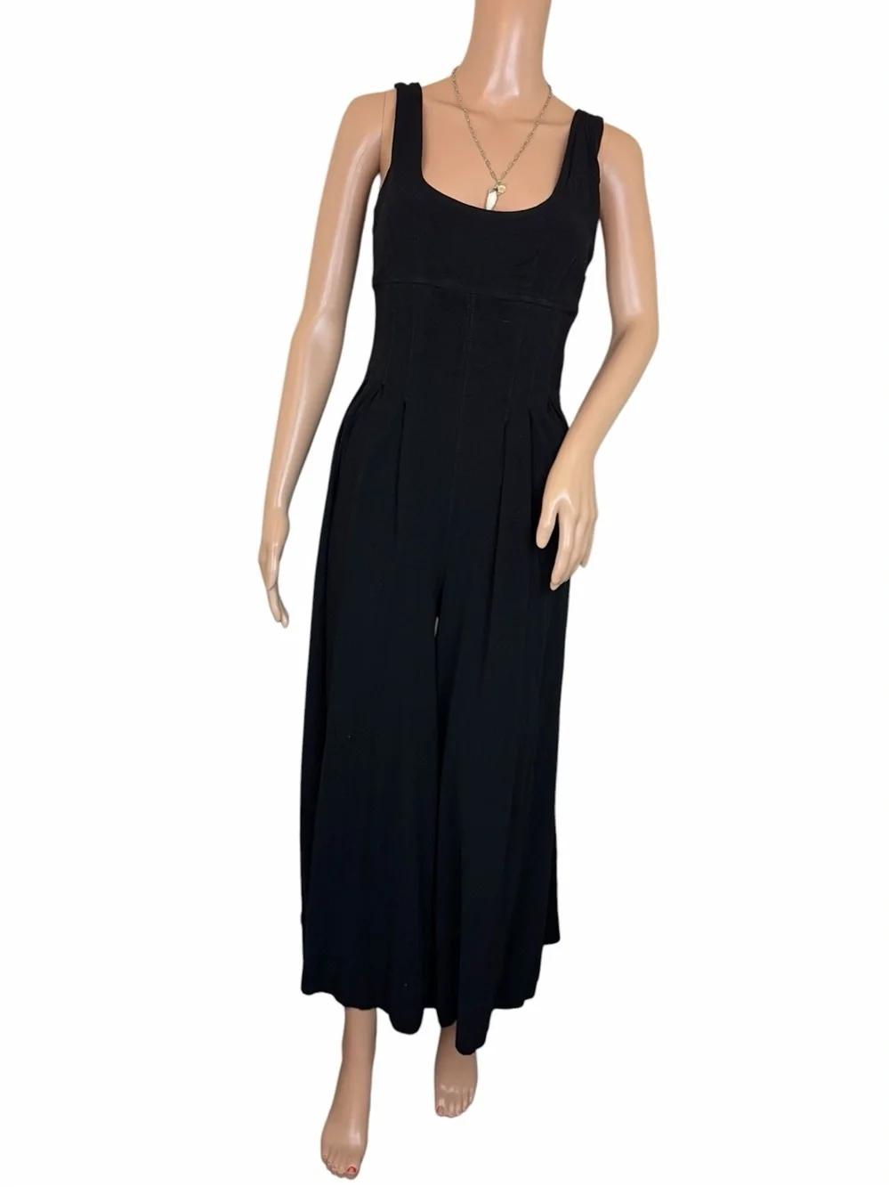 Free People Black Open Back Wide Leg Jumpsuit Tie Back Cutout Sleeveless